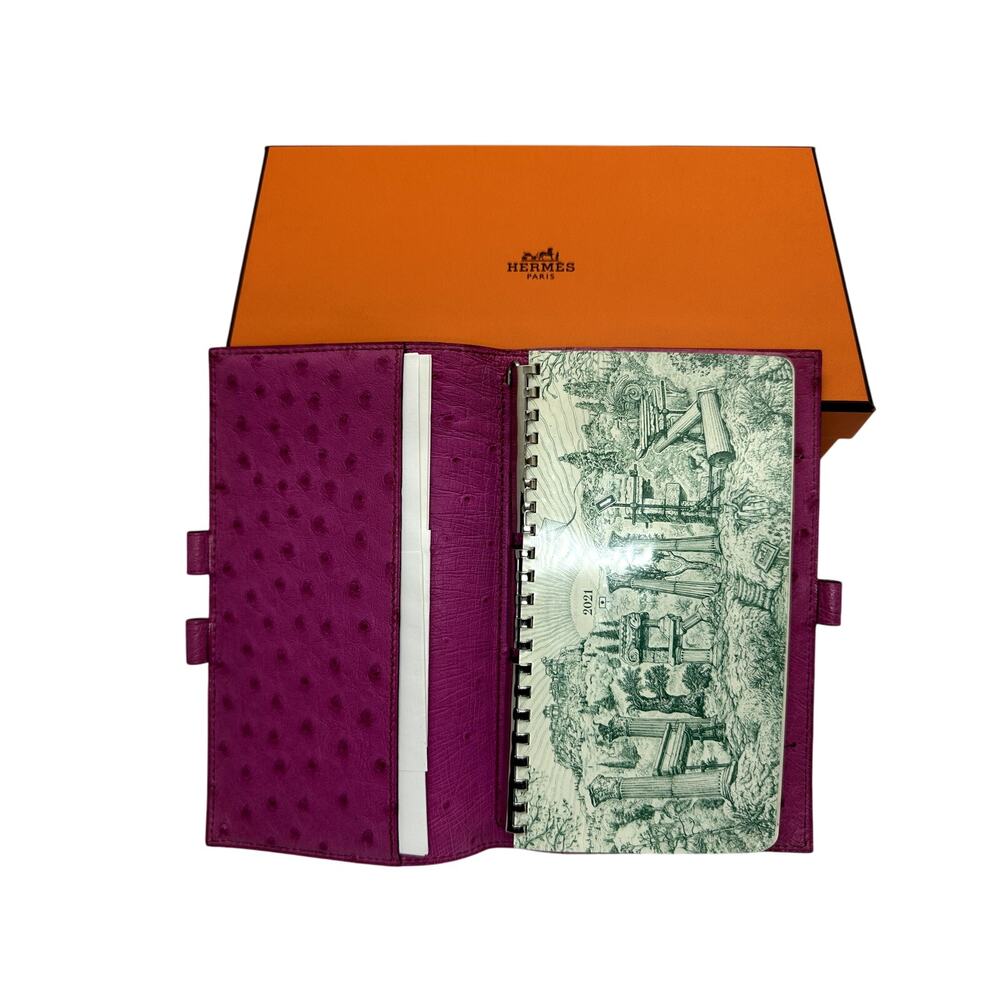 HERMES Small Notebook/Agenda Ostrich Fuschia Pink - ULTRA RARE EUC with box